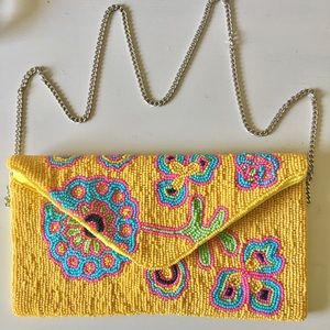 Brand new beaded clutch yellow with flowers Purse